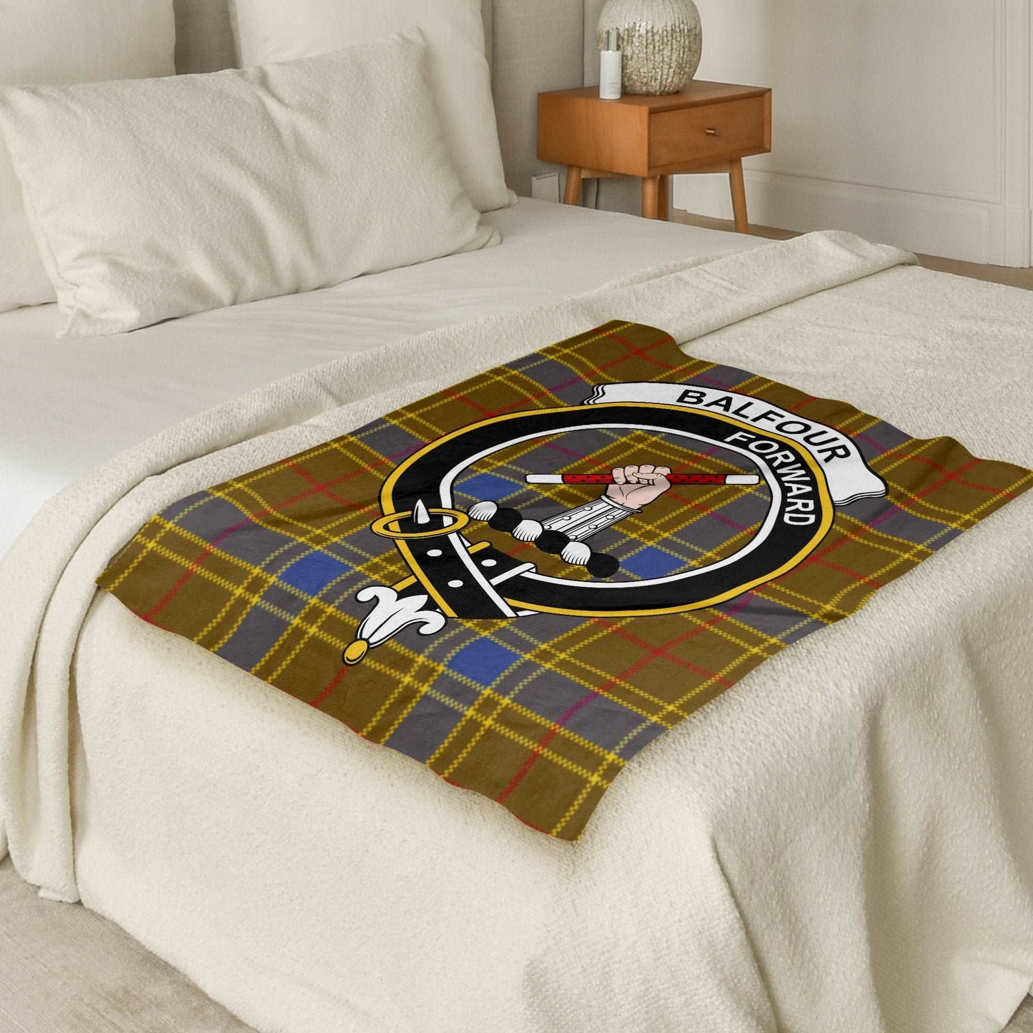 Balfour Clan Crest Forward Tartan Throw Blanket - Living Stone Gifts