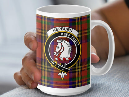 Hepburn Clan Crest Tartan Plaid Design Coffee Mug - Living Stone Gifts