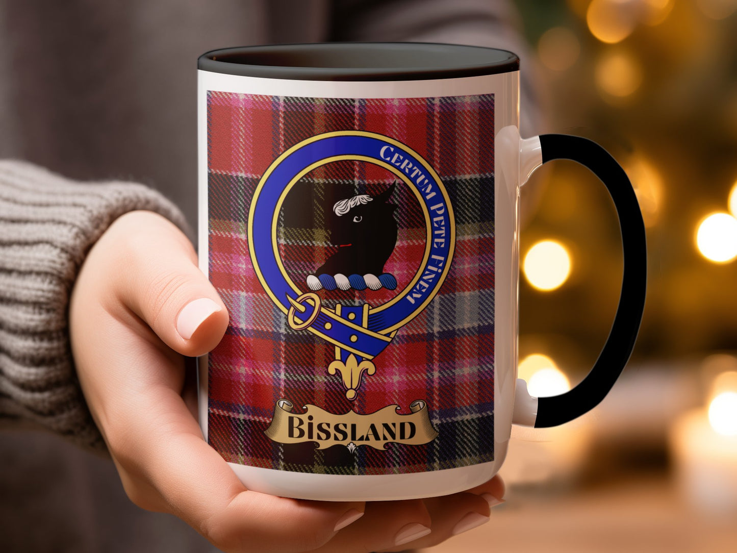 Scottish Clan Bissland Crest Emblem Plaid Pattern Mug - Living Stone Gifts