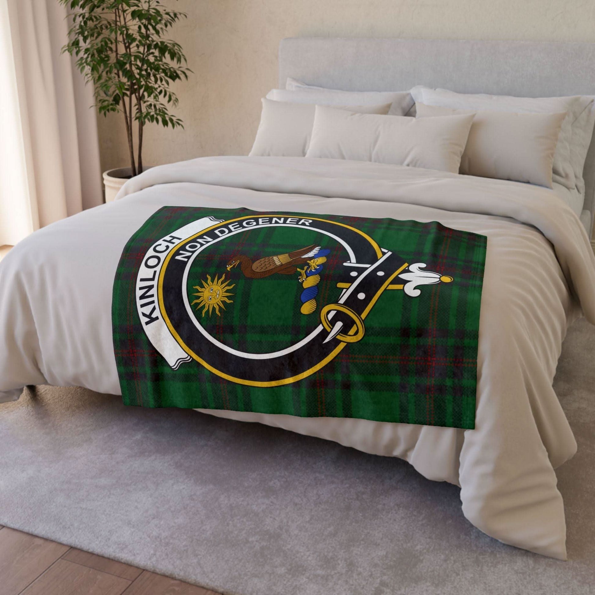 Kinloch Clan Tartan Blanket – Scottish Crest Throw, Soft & Cozy - Celtic Ancestry Gifts