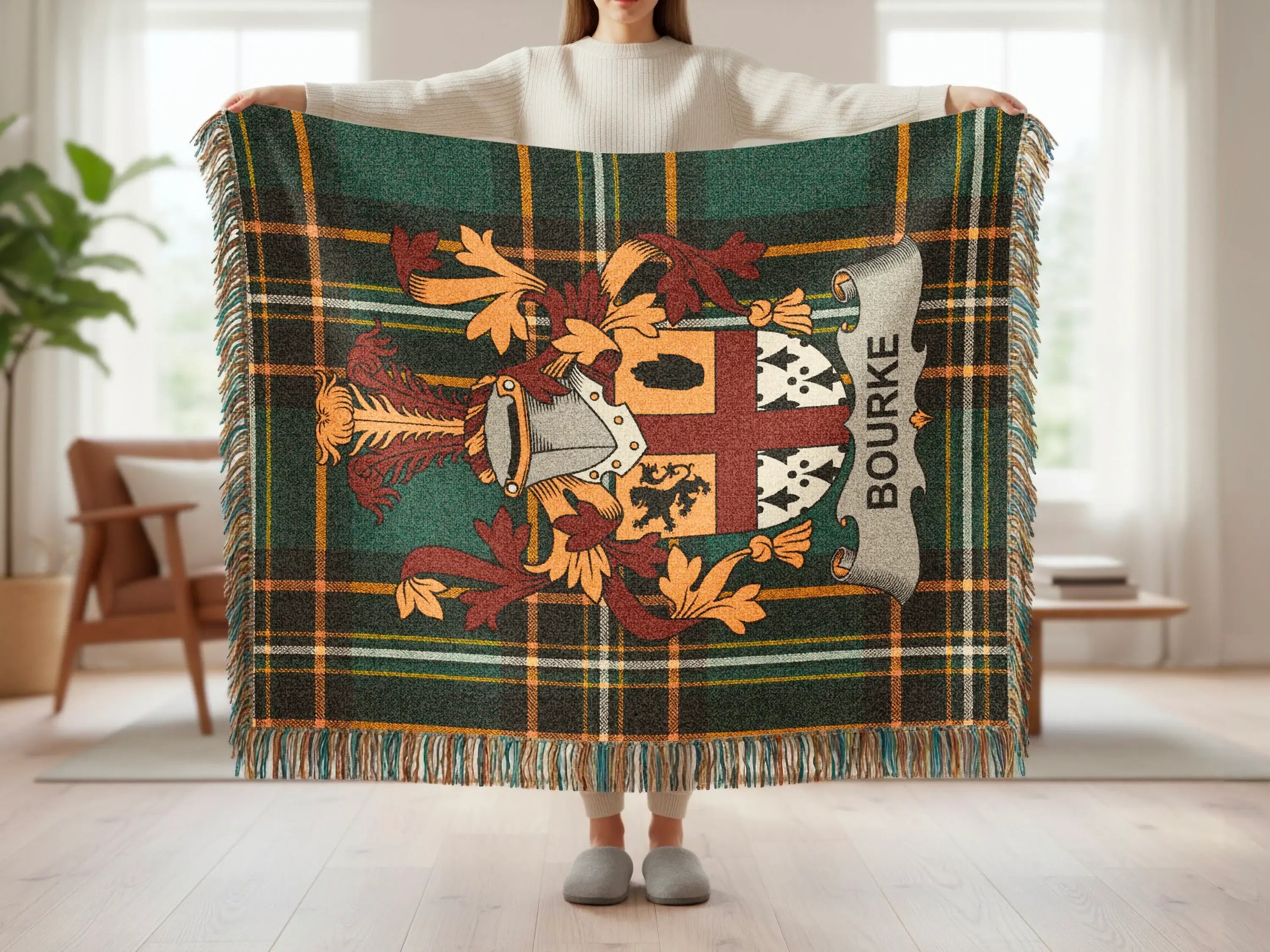 Bourke Crest Green Tartan Plaid Blanket Home product type