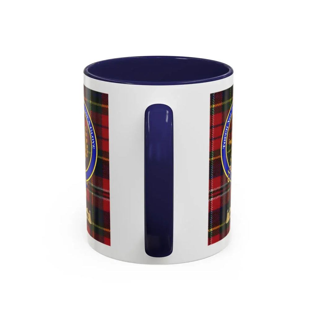 Navy Blue Handle Mug with Red Plaid Accents Coffee Cup