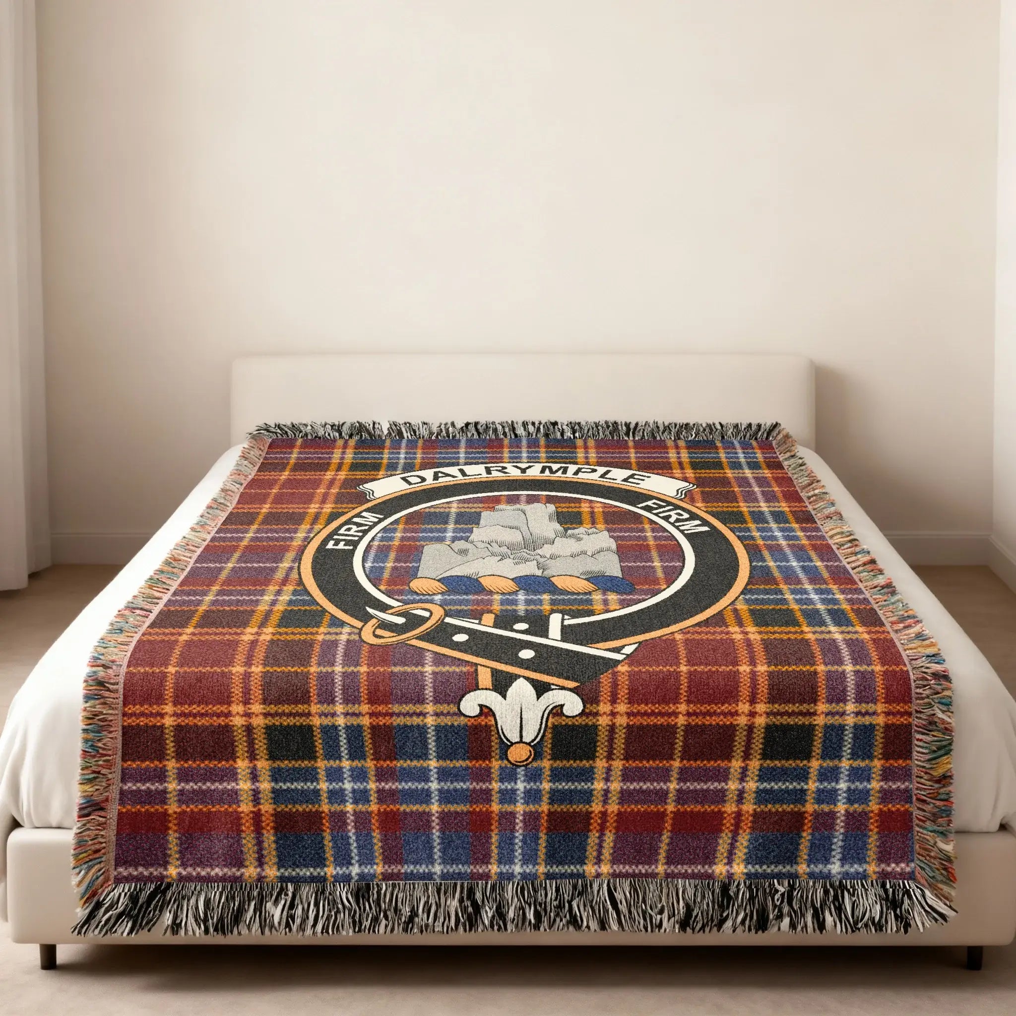 Dalrymple tartan woven blanket size view — 52x37 size, heirloom cotton construction