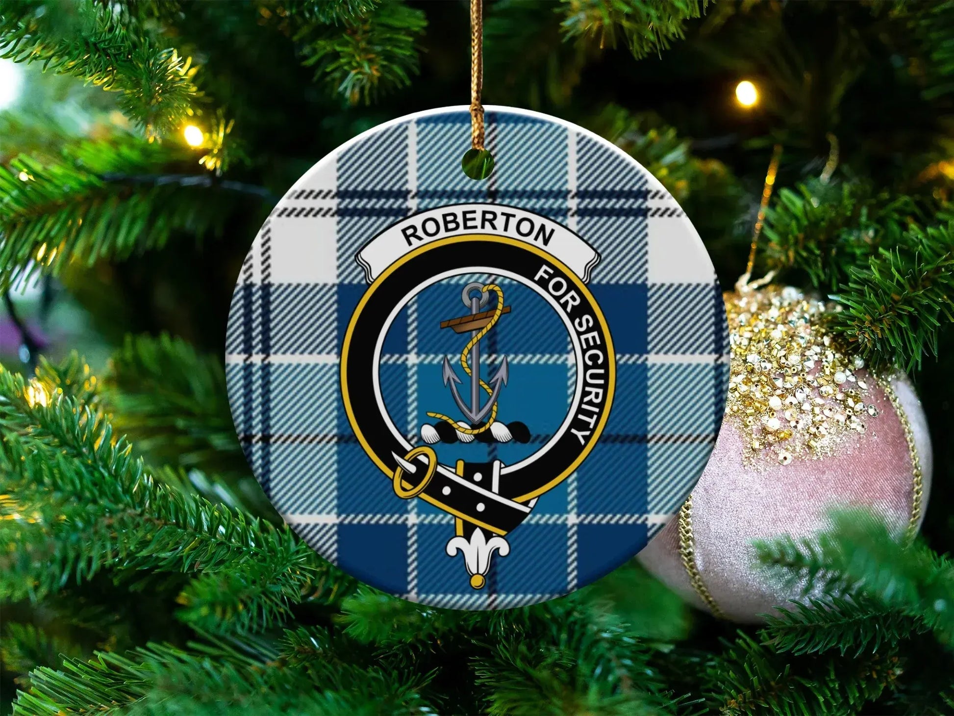 Custom Navy Plaid Holiday Ornament For Security product type