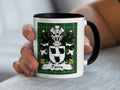 Parry Welsh coat of arms accent mug with black handle on Welsh National Tartan background