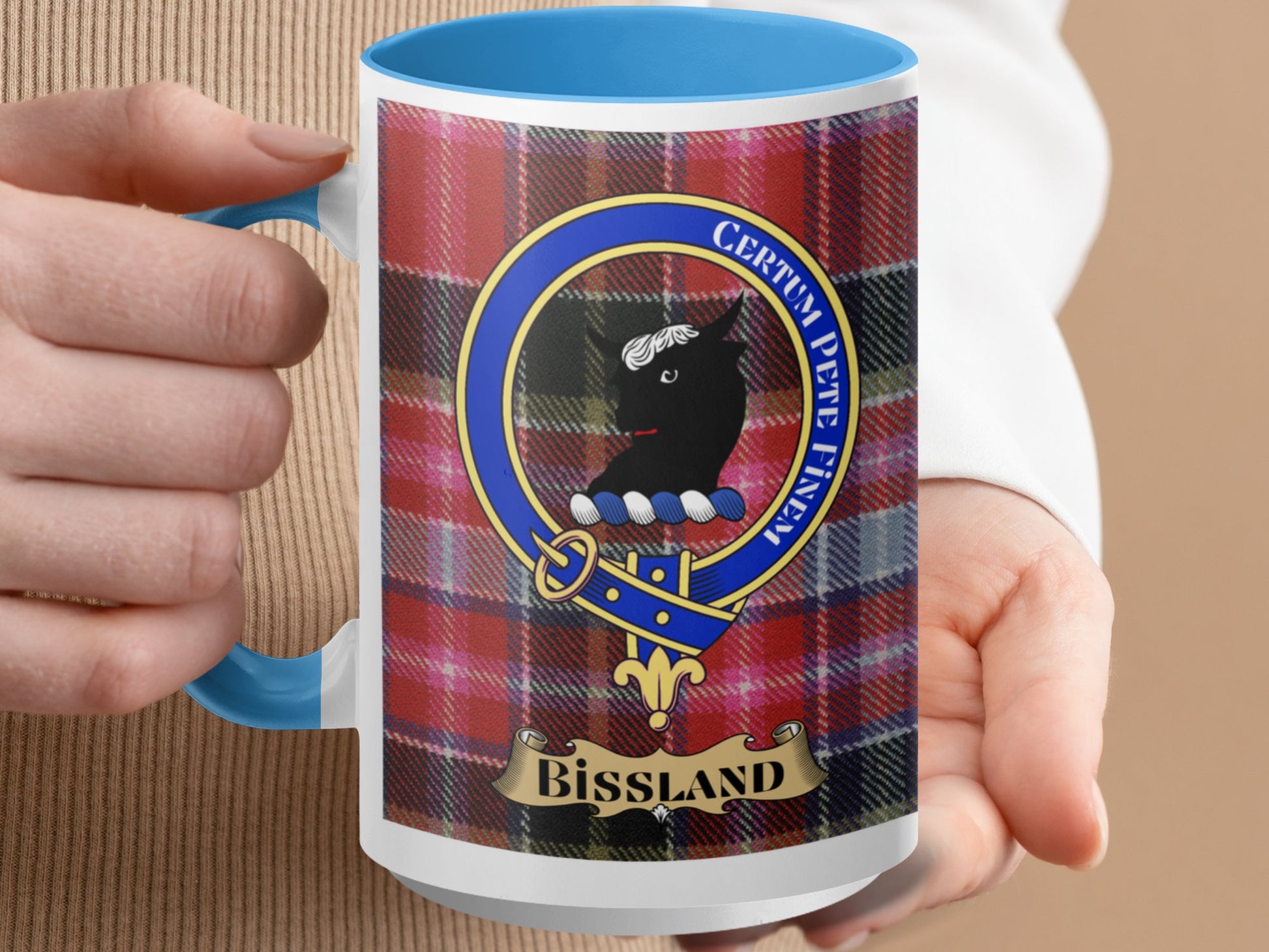 Scottish Clan Bissland Crest Emblem Plaid Pattern Mug - Living Stone Gifts