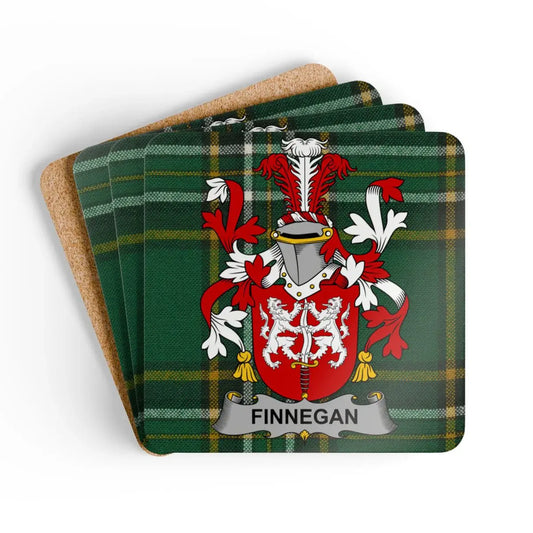 Finnegan Family Crest Green Plaid Square Coaster product