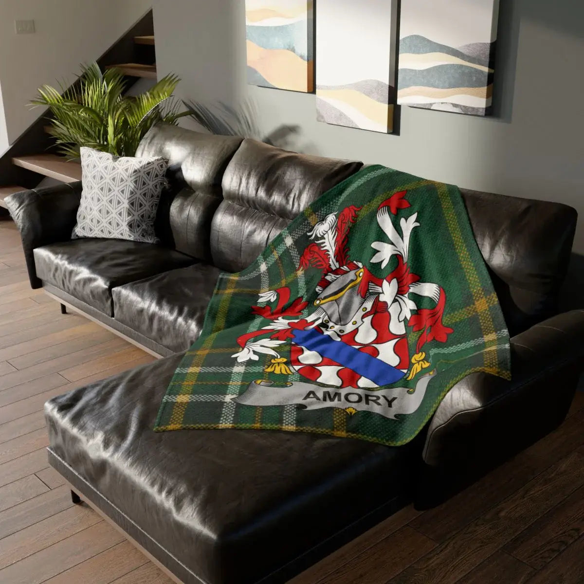 Amory Family Coat of Arms Green Tartan Blanket product