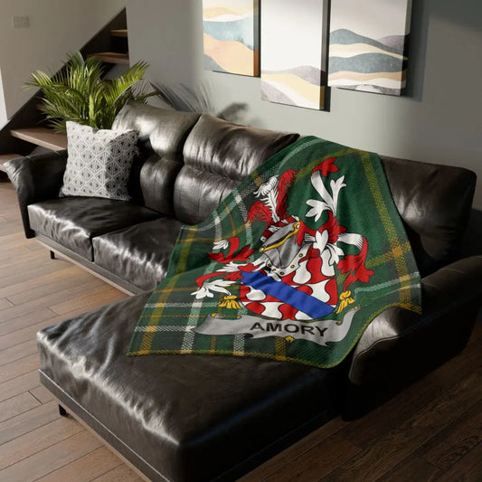Amory Family Coat of Arms Green Tartan Blanket product