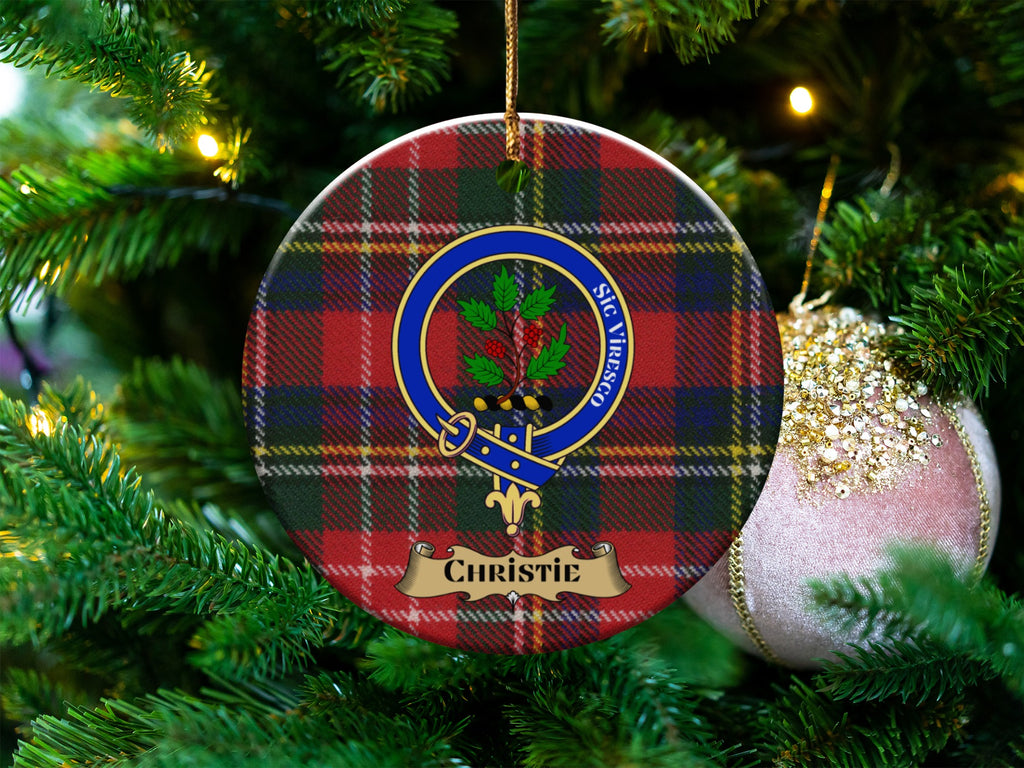 Christie clan crest tartan ceramic Christmas ornament — 3 inch round