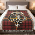 Clan MacQueen tartan woven blanket — cotton throw with Constant and Faithful crest and tartan detail