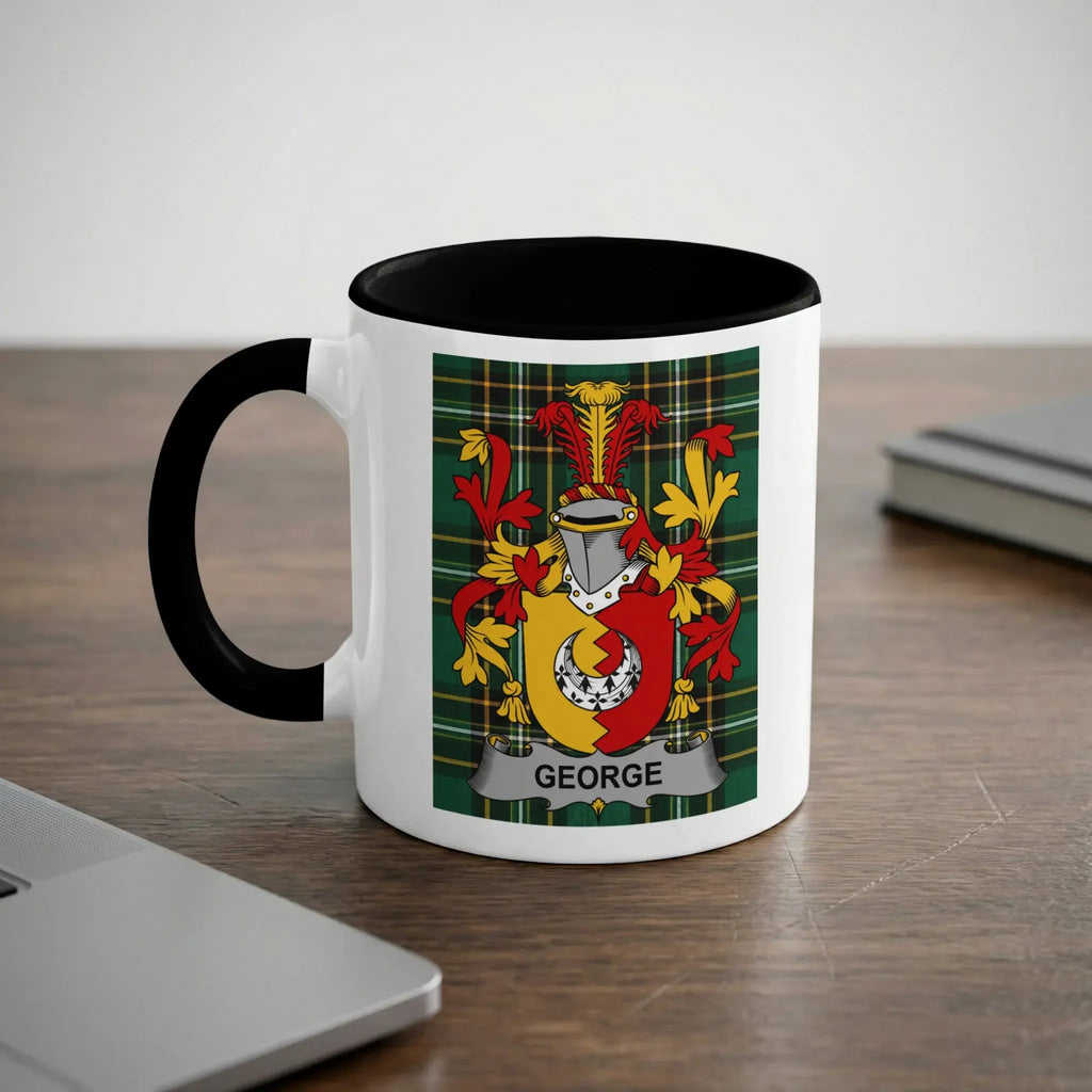 St. George Irish heritage mug with black interior and surname crest