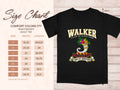 Comfort Colors 1717 size chart in inches with a black Walker clan crest T-shirt preview