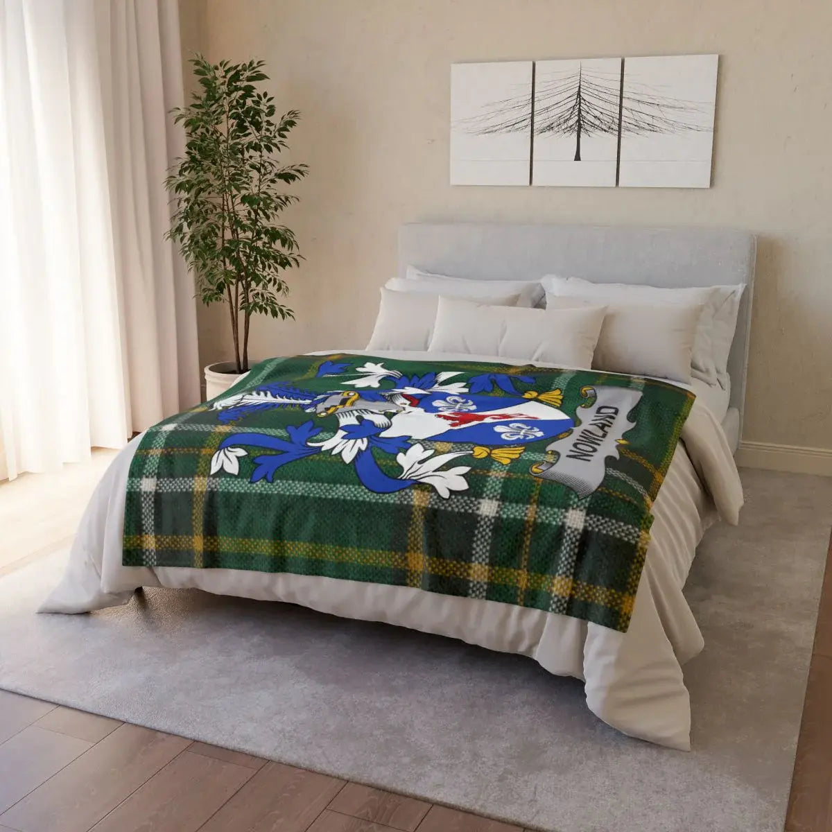 Cozy Green Plaid Blanket with Vibrant Cartoon Design product