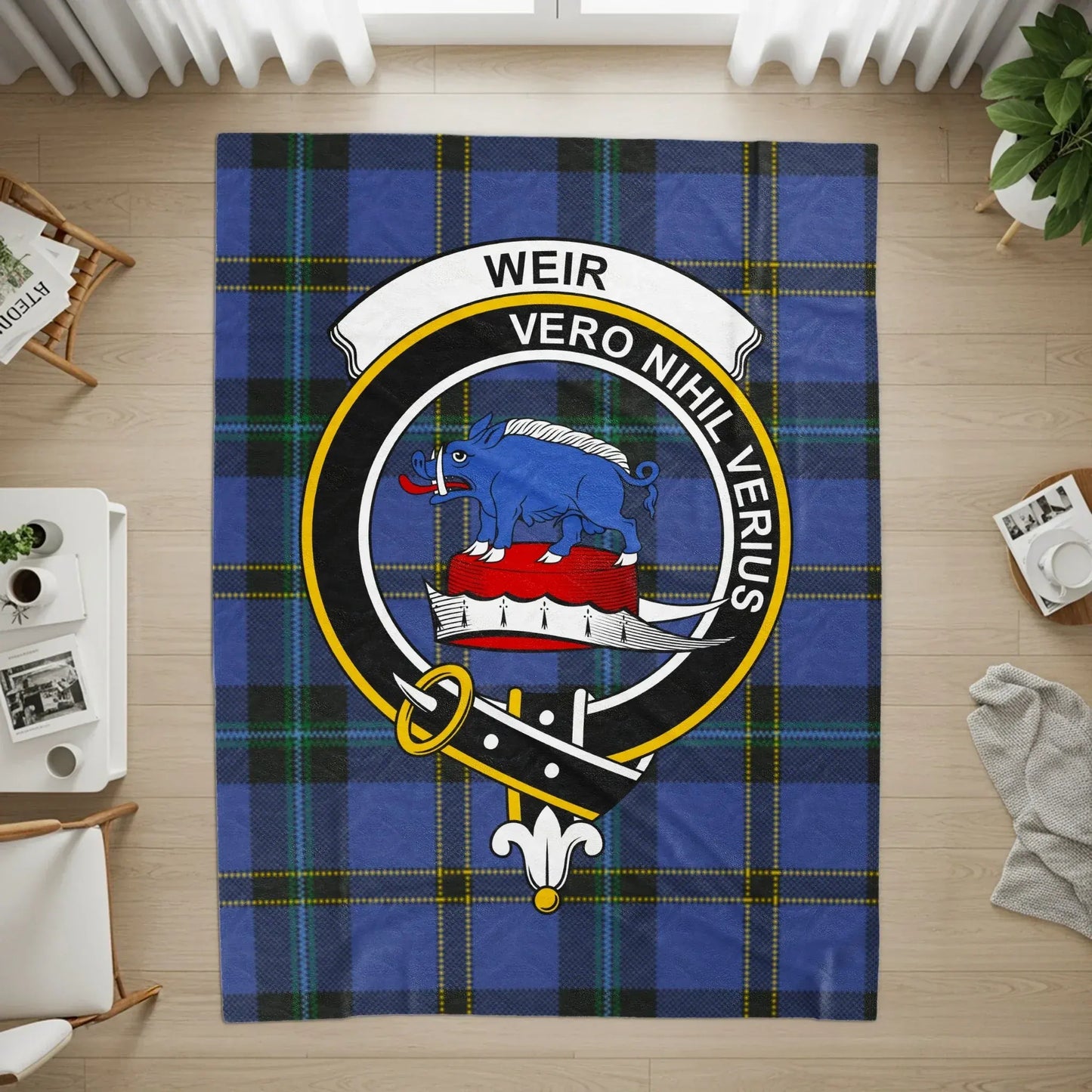 Weir Vero Nihil Verius Emblem on Blue Tartan product type