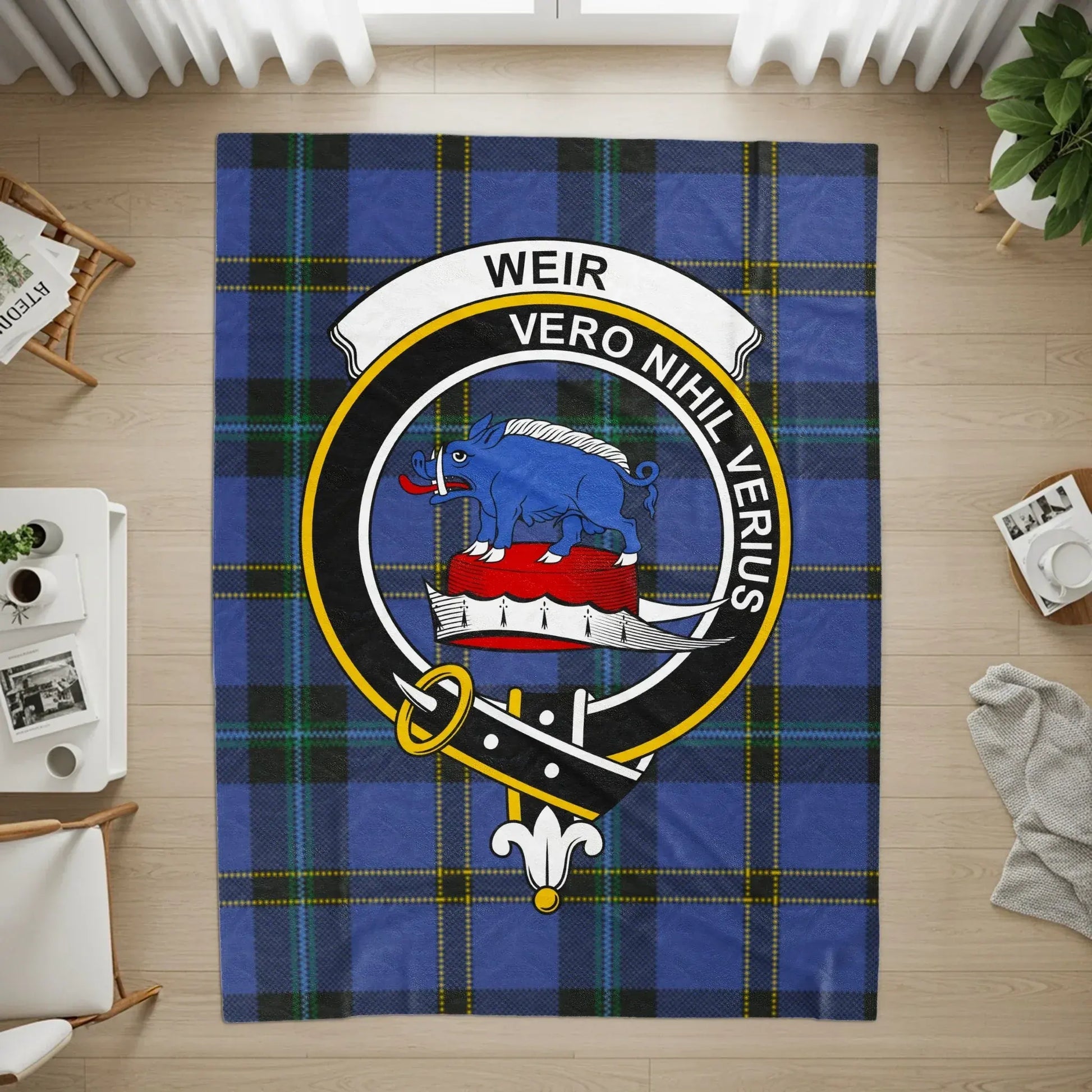 Weir Vero Nihil Verius Emblem on Blue Tartan product type