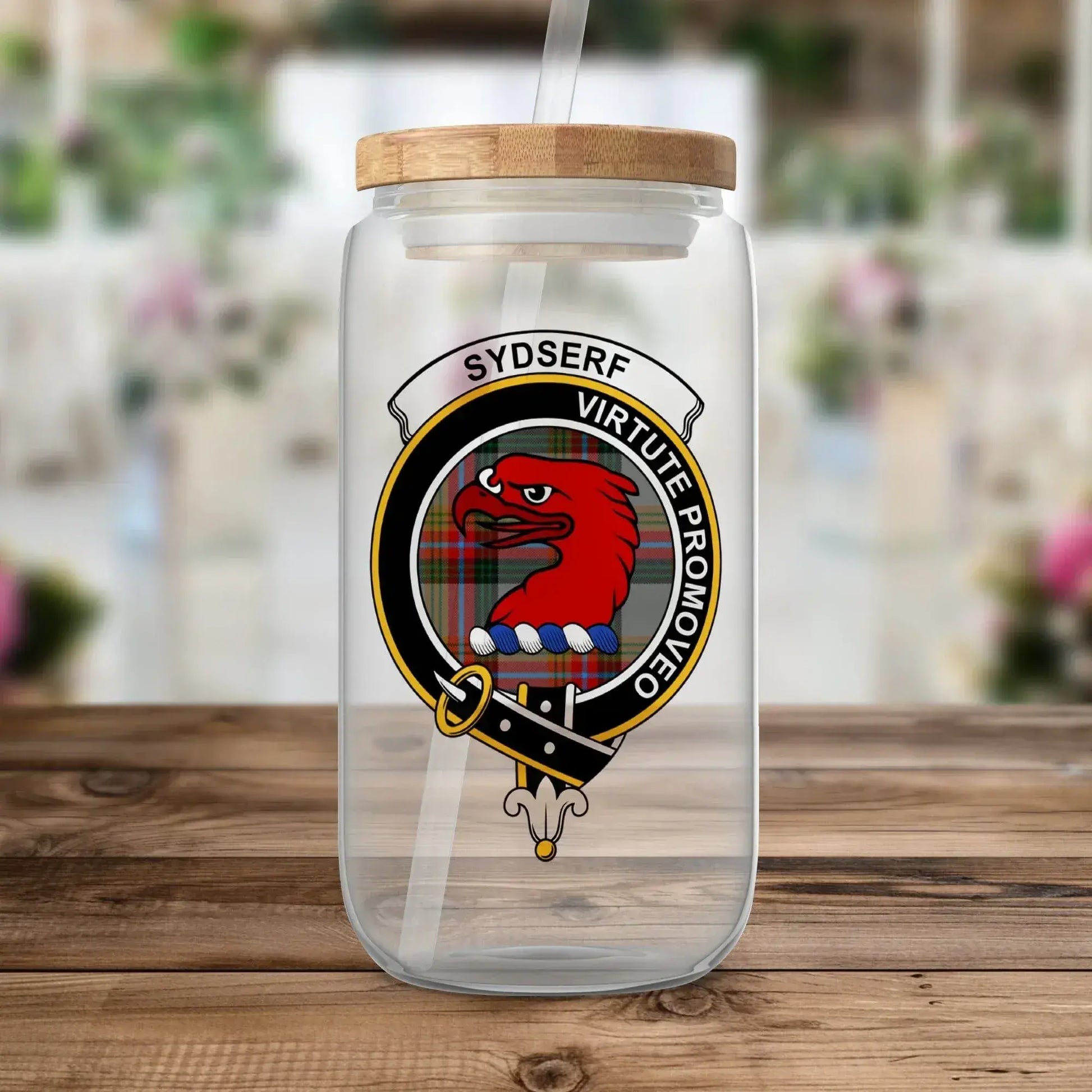 Virtute Proximoe Sydserf Clan Crest Glass Jar product