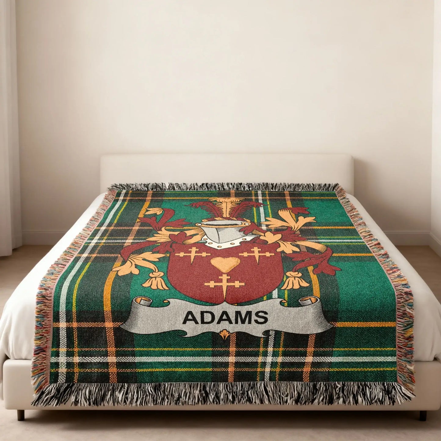 Adams Family Crest Green Plaid Tartan Blanket product type