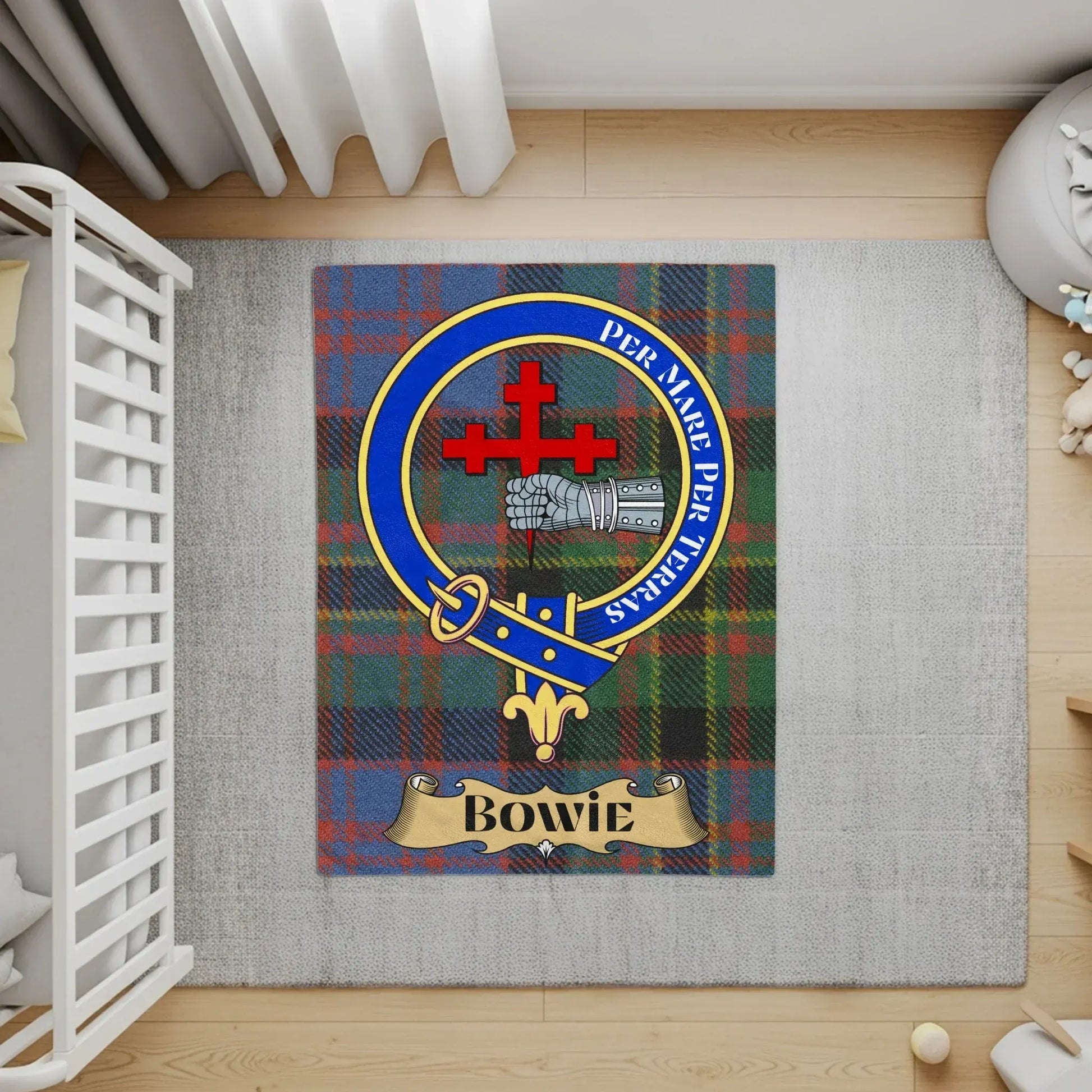 Bowie Crest Per Mare Per Terras Tartan Rug product type