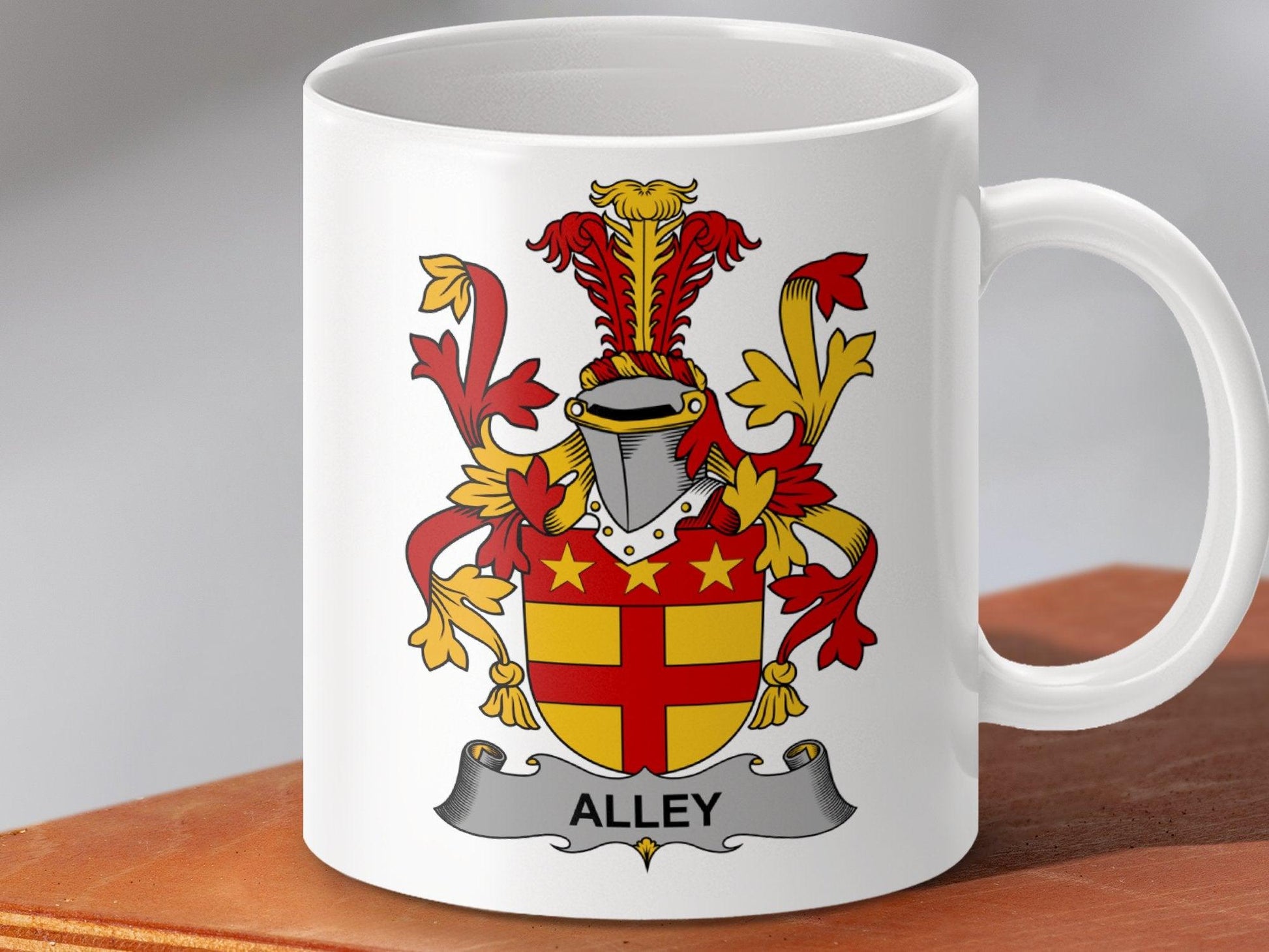 Alley Surname Irish Family Crest Heraldry Design Mug - Celtic Ancestry Gifts