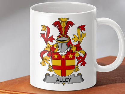 Alley Surname Irish Family Crest Heraldry Design Mug - Celtic Ancestry Gifts