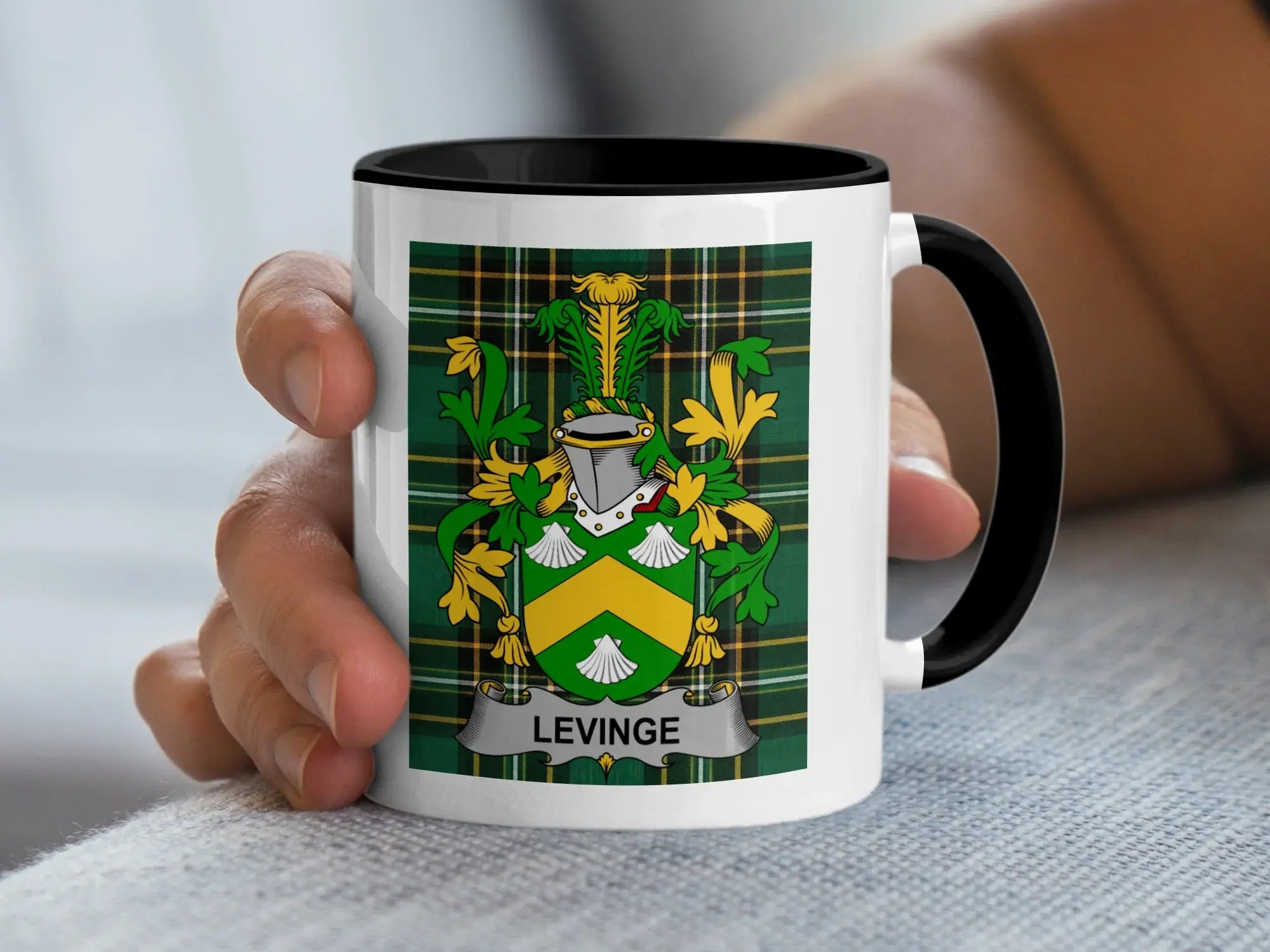 Levinge Irish family crest black accent mug