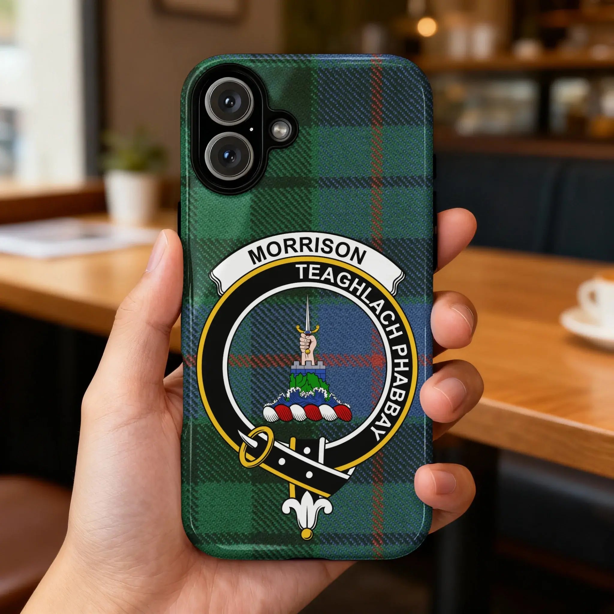 Morrison Teaghlach Phabbay tartan phone case — glossy impact-resistant clan crest cover