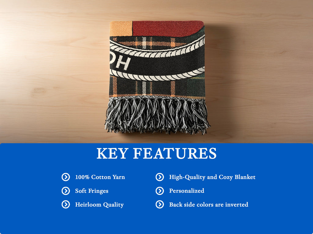 MacQuillan cotton woven blanket detail with decorative fringed edges