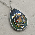 Baillie clan Scottish tartan necklace with clan crest and Quid Clarius Astris motto on tartan background