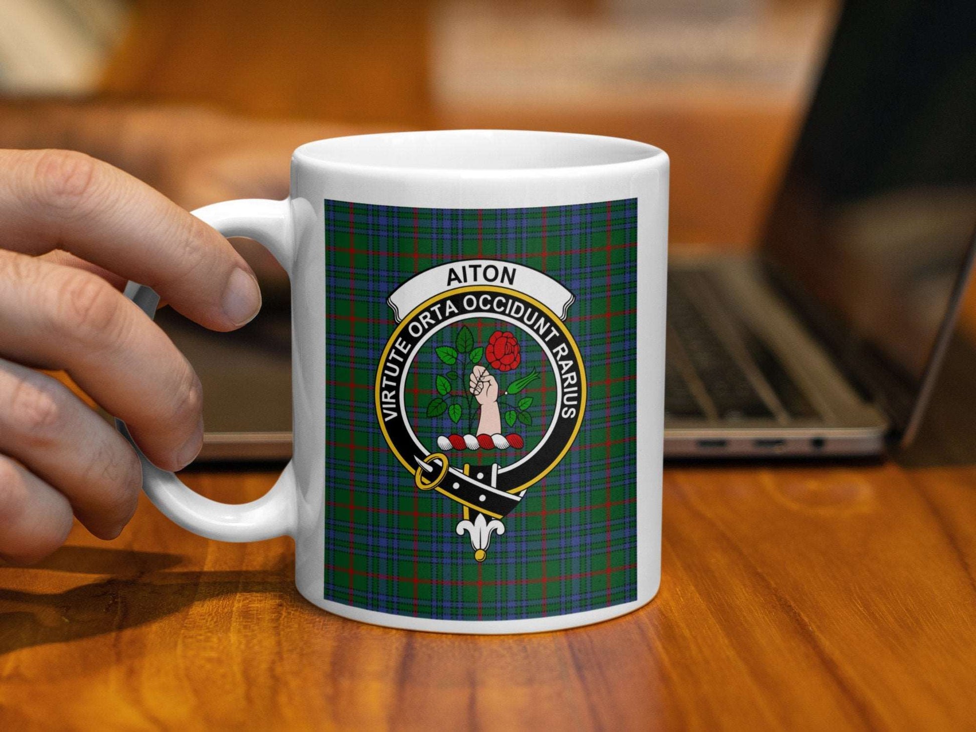 Aiton Clan Crest Tartan Design Mug - Living Stone Gifts