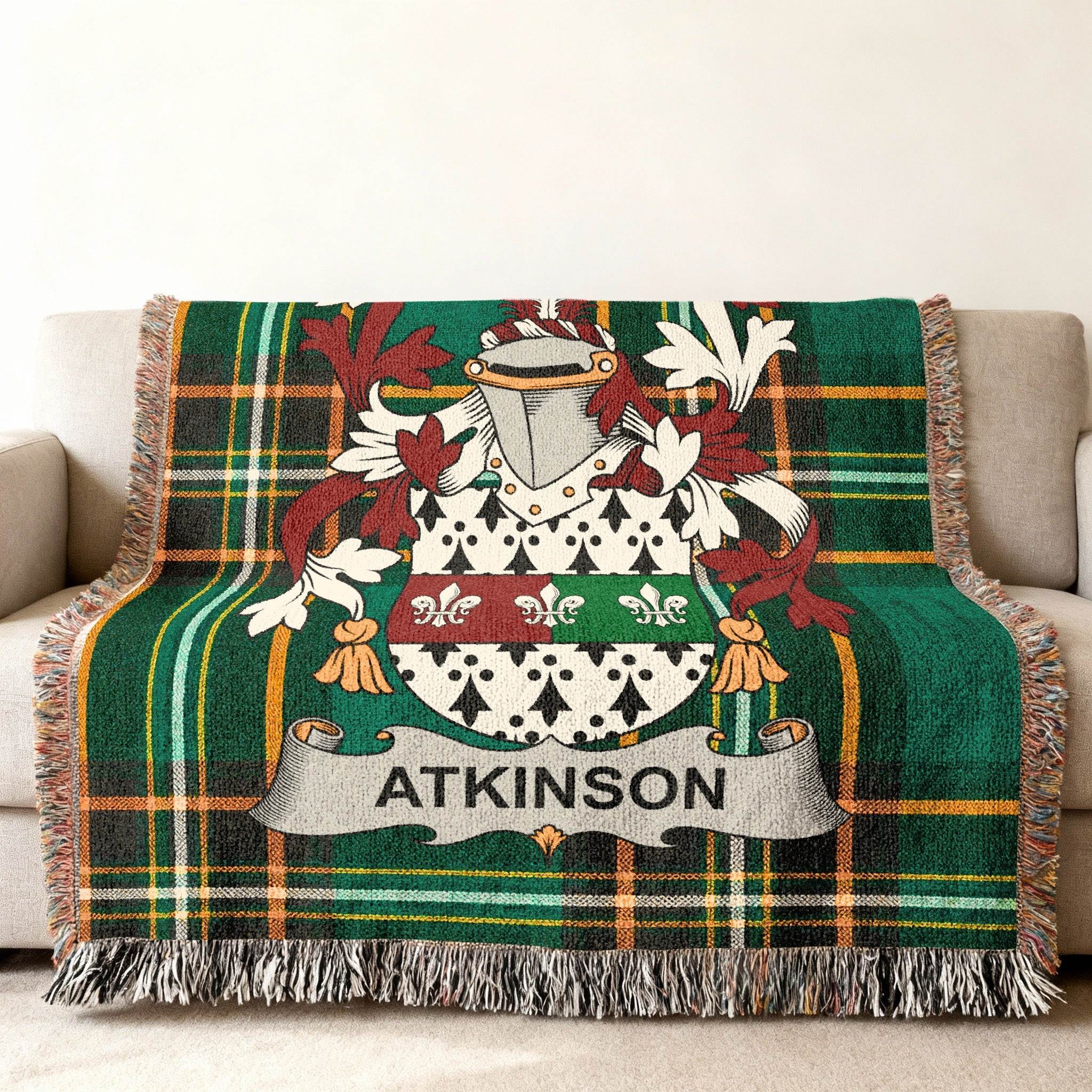 Atkinson Family Crest Green Tartan Plaid Blanket product type