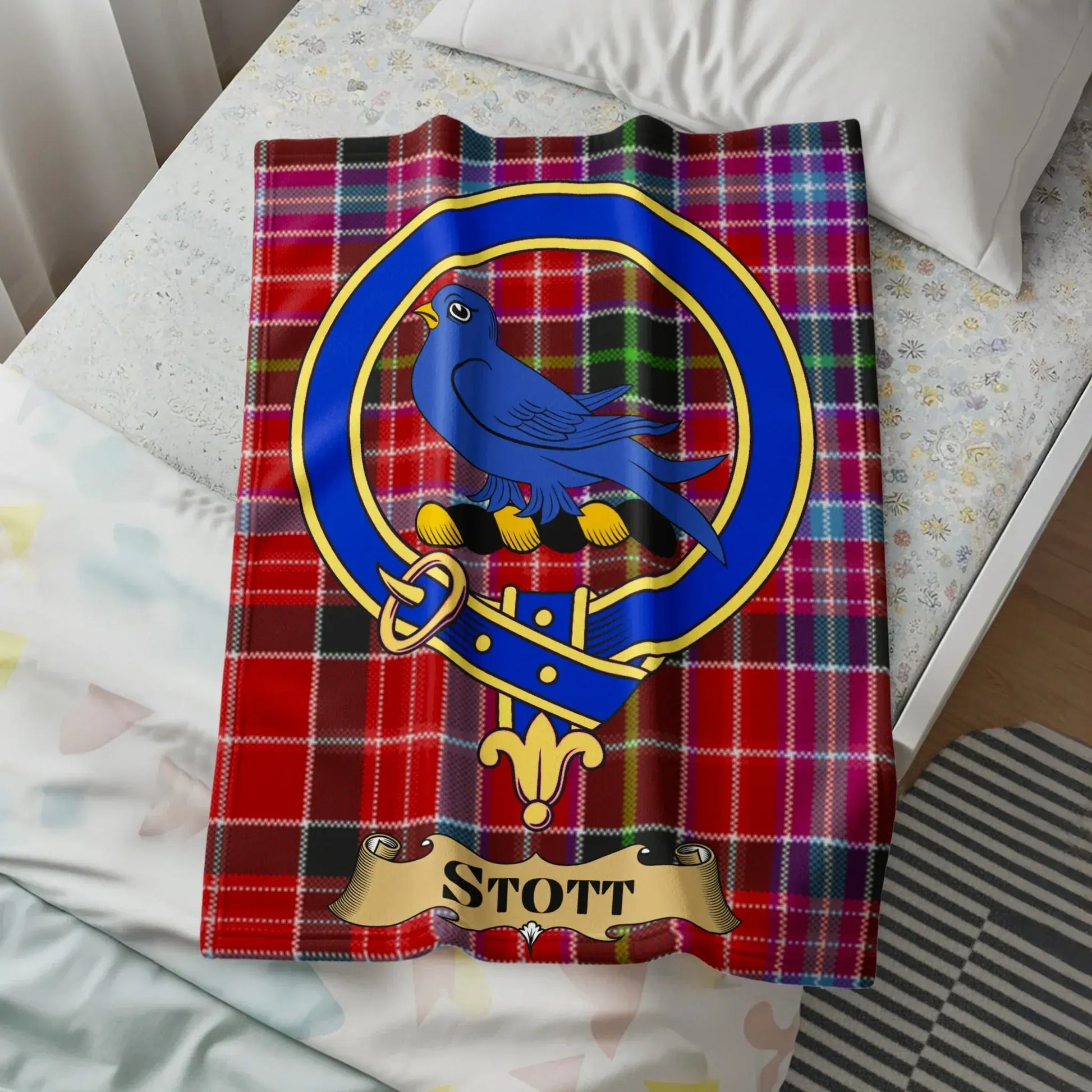 Stott Clan Plaid Pattern Blue Bird Throw Blanket product