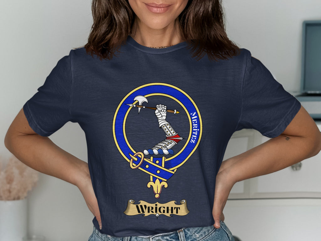 Wright Scottish clan crest design on Navy T-shirt