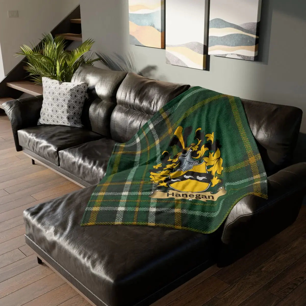 Personalized Family Crest Plaid Blanket Sofa Decor product