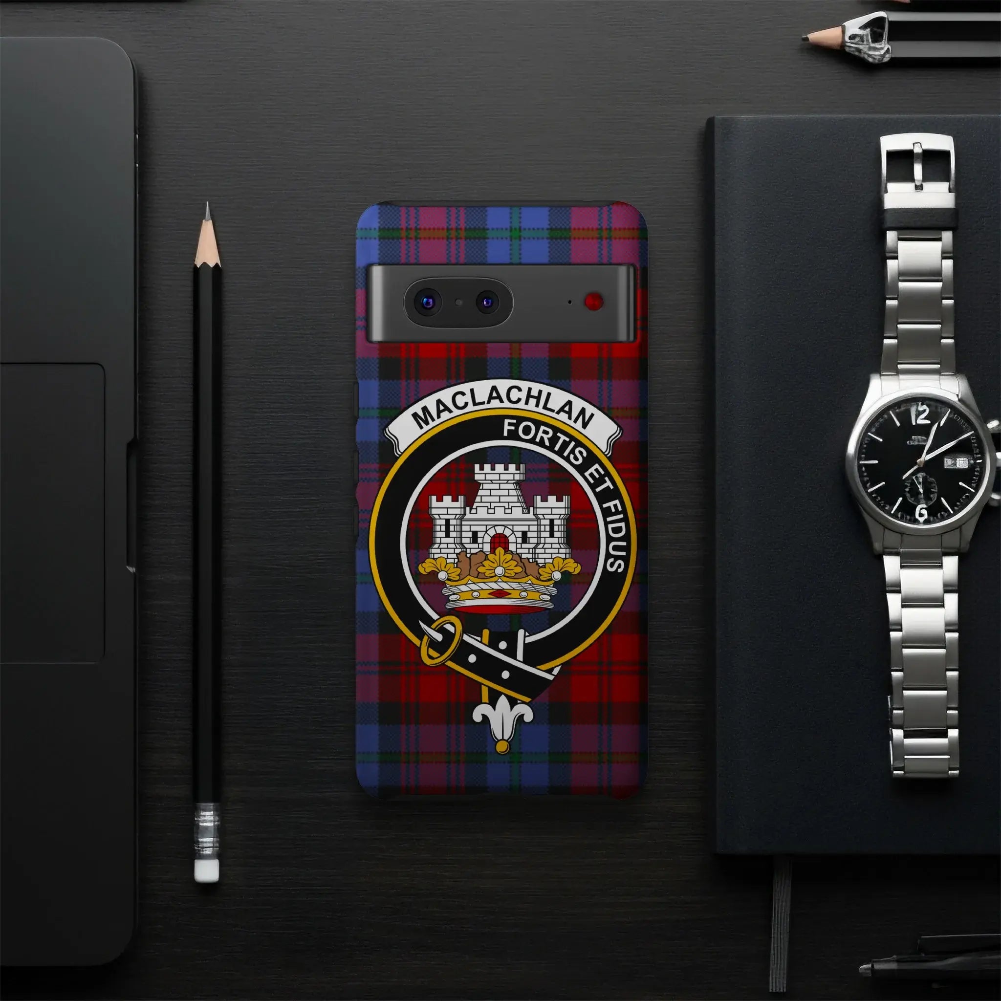MacLachlan Fortis et Fidus tartan phone case accessory — slim profile, precise port cutouts