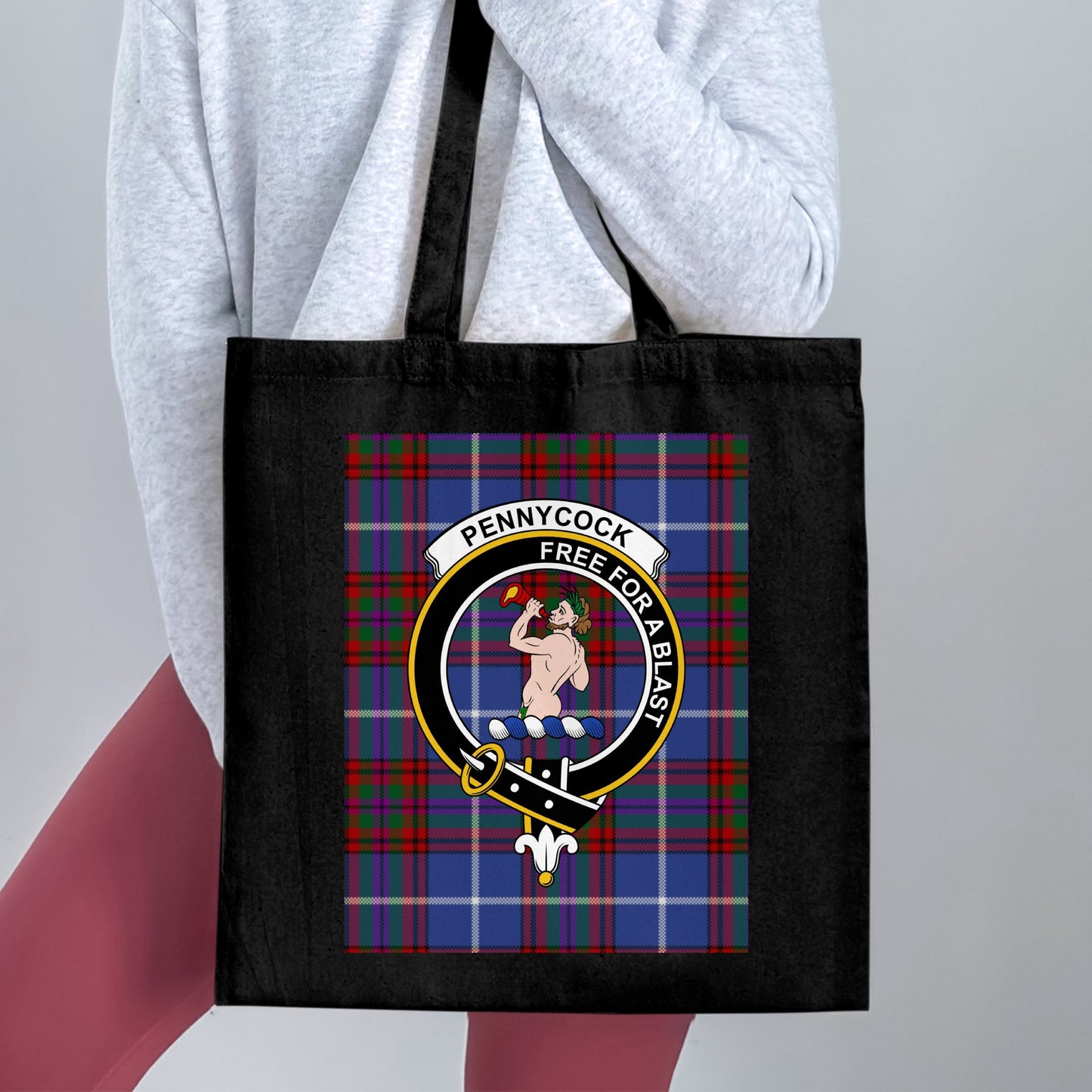 Scottish Clan Crest on a Tartan Background Tote Bag - Living Stone Gifts