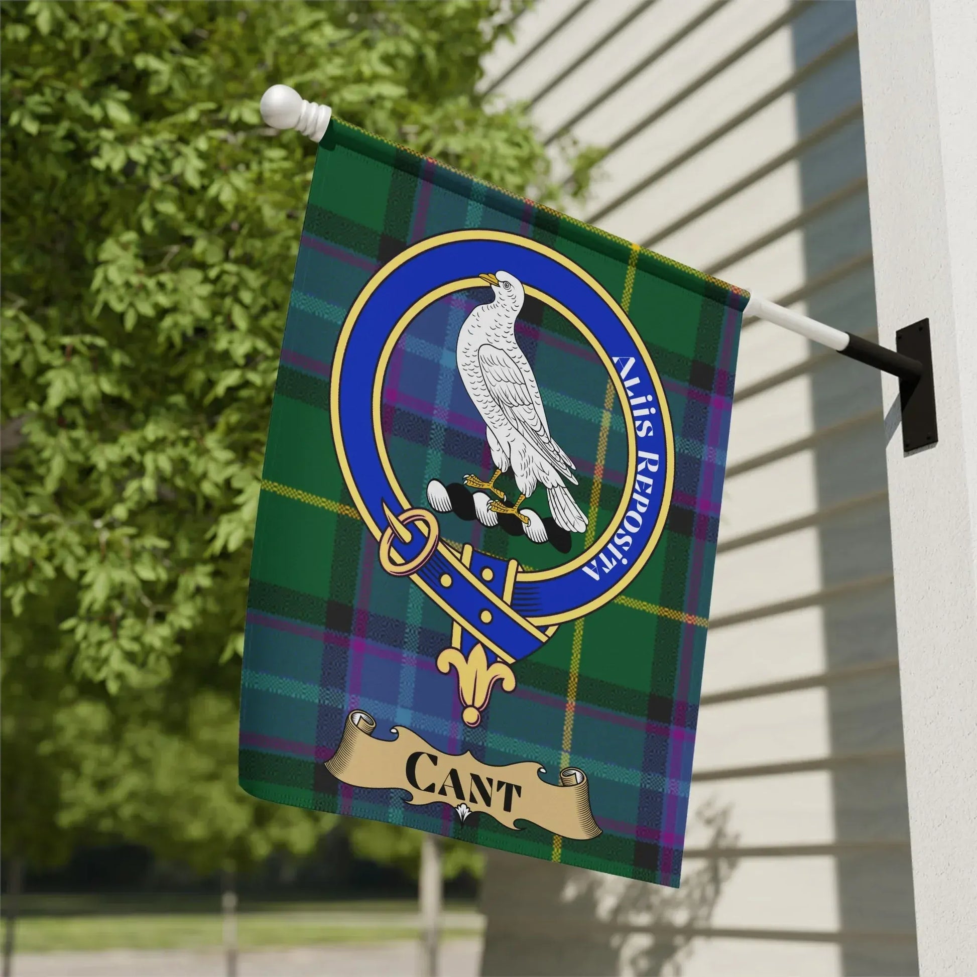 Clan Cant Crest on Green Plaid Background Flag product