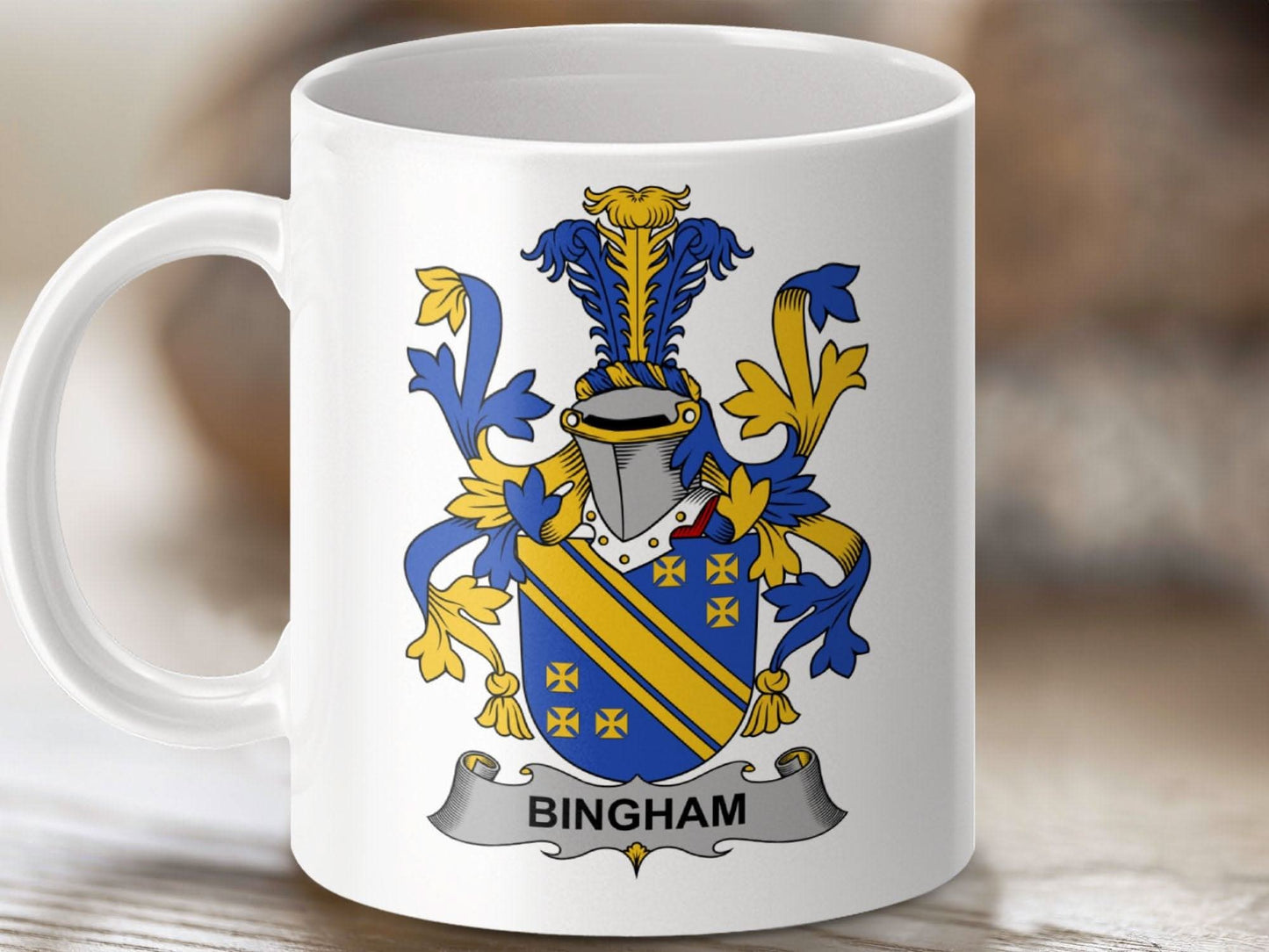 Bingham Family Crest Coat of Arms Shield Mug - Celtic Ancestry Gifts