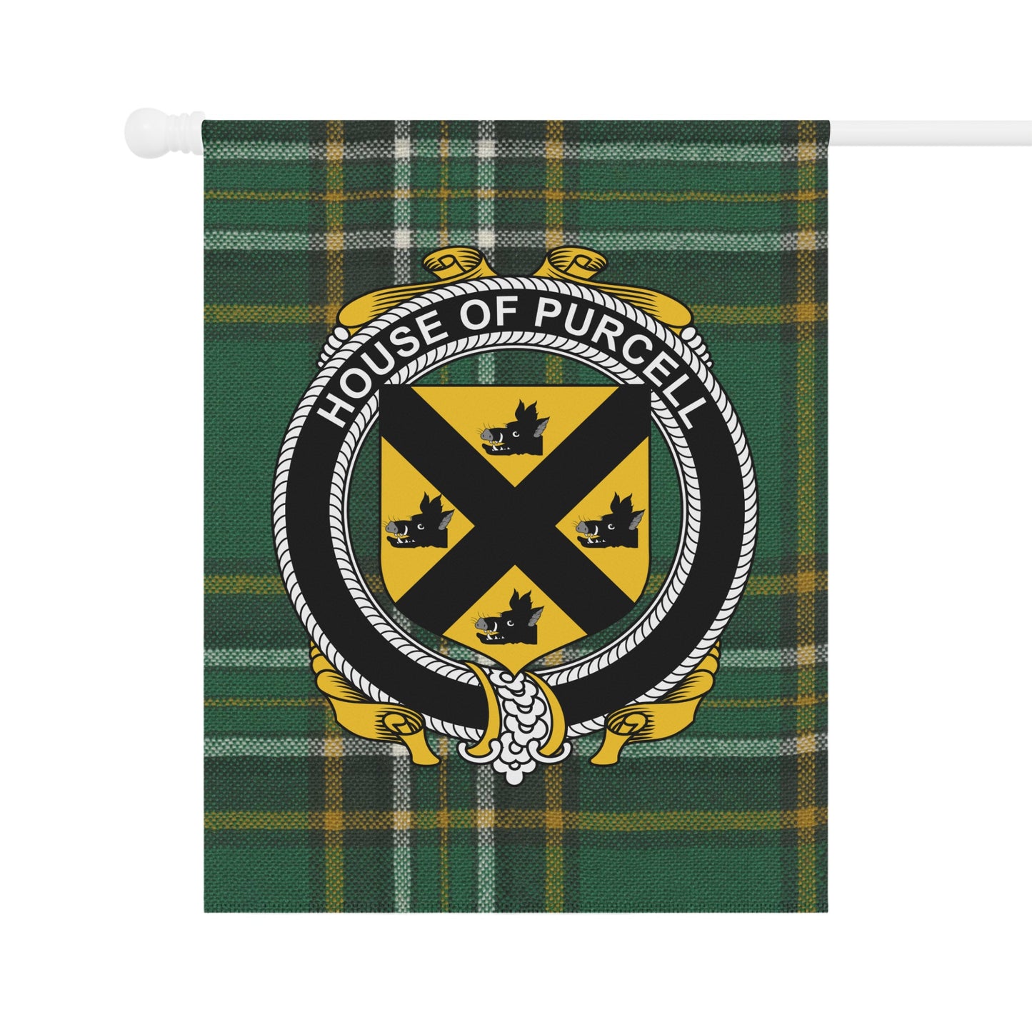 House of Purcell Family Crest Tartan Pattern Flag