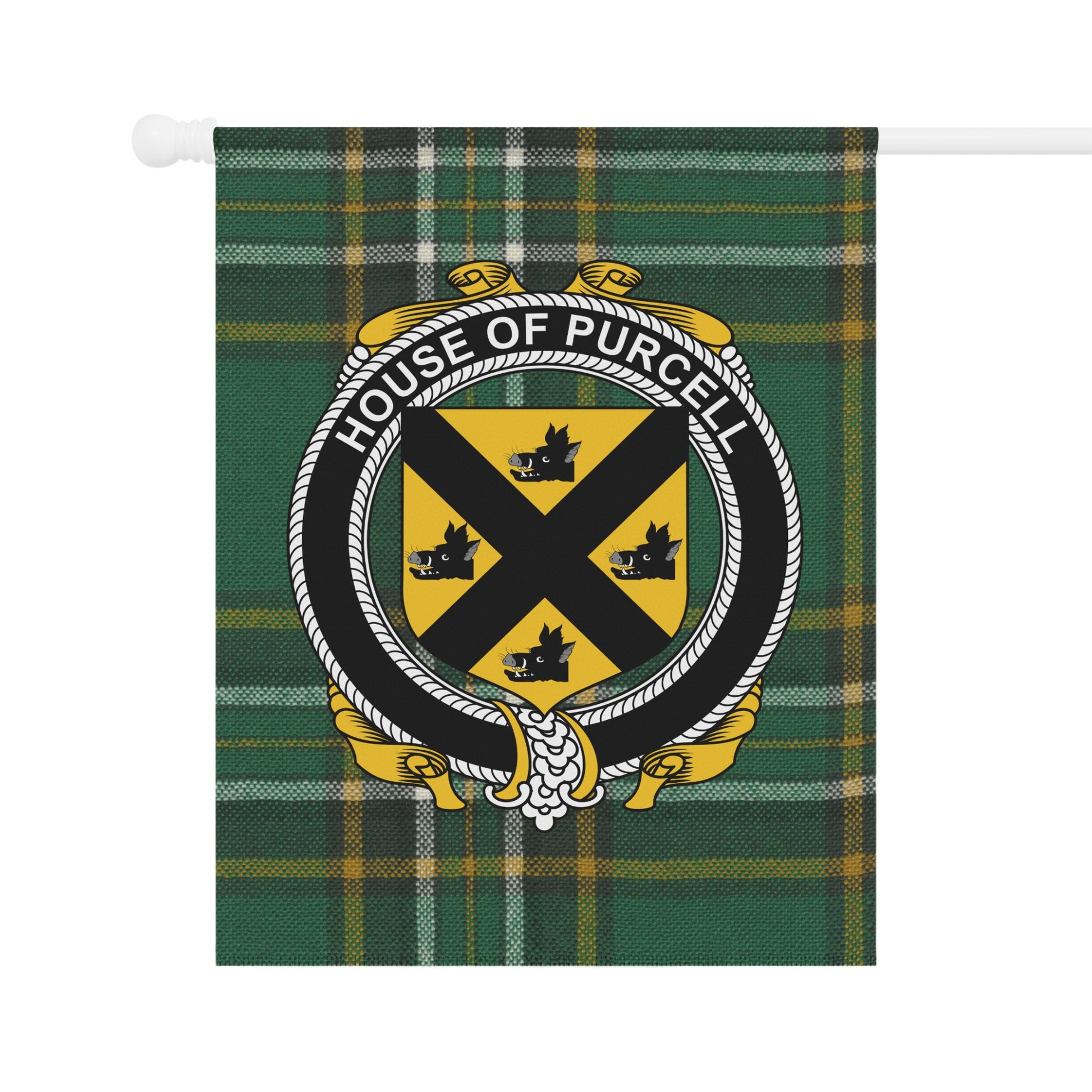 House of Purcell Family Crest Tartan Pattern Flag