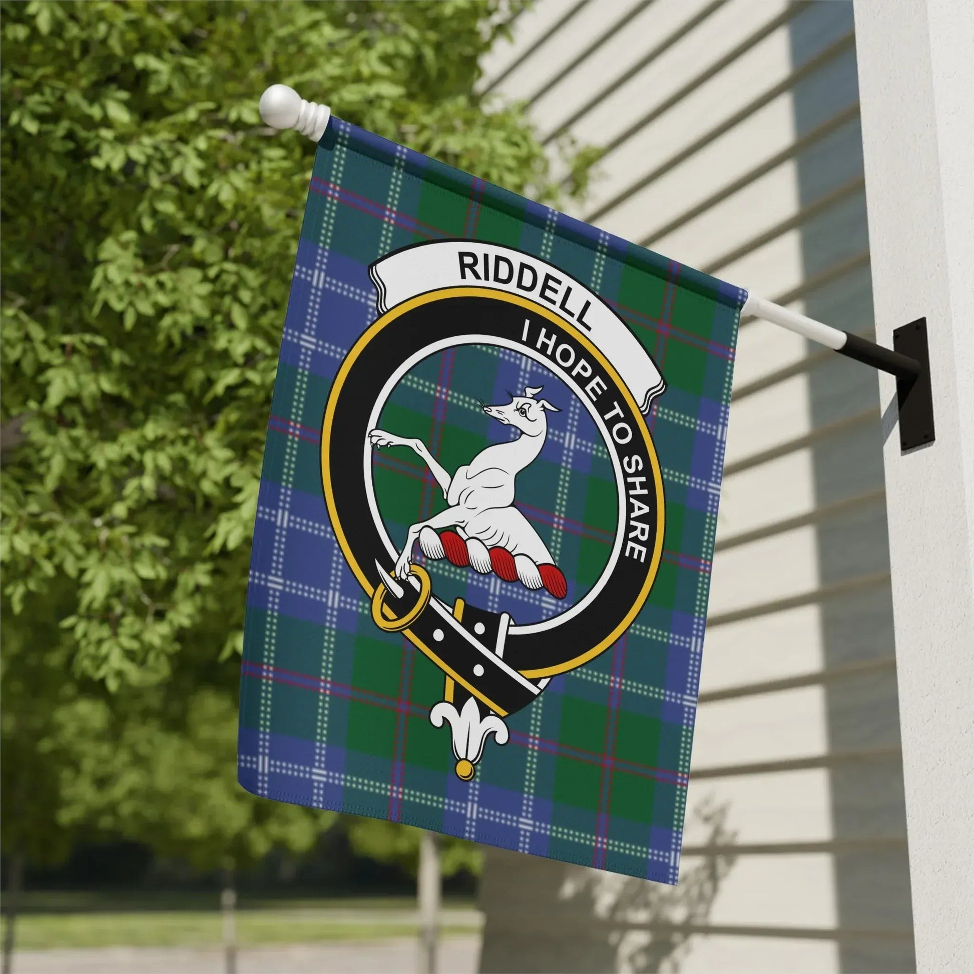 Riddell Clan Crest Blue Green Plaid House Flag product