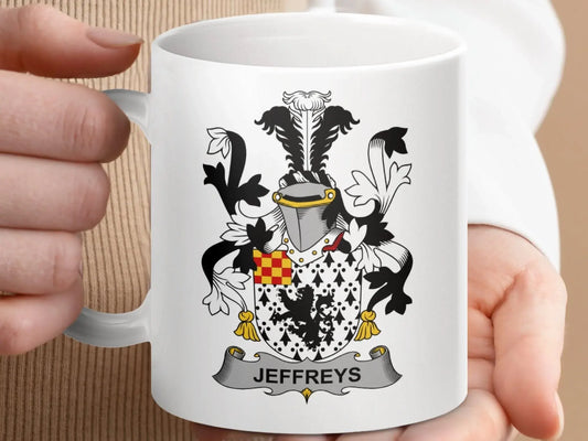 Jeffreys Surname Irish Family Crest Design Novelty mug - Celtic Ancestry Gifts