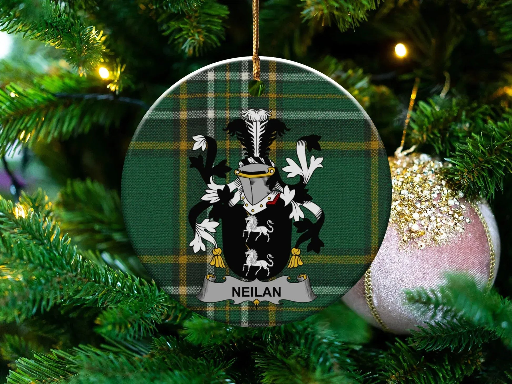 Custom Neilan Family Crest Christmas Ornament product
