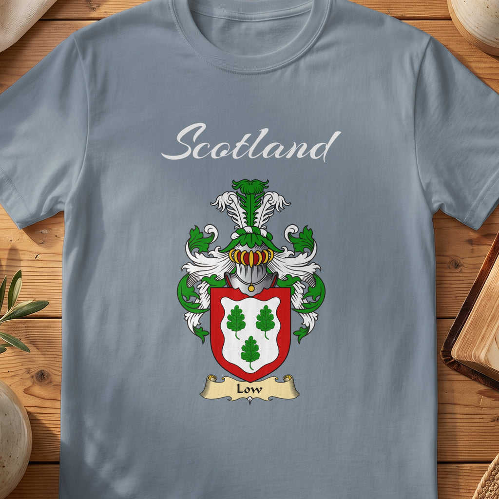 Low Scottish family shield T-shirt in Stone Blue