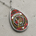 Oval pendant necklace with Mackinnon tartan and crest featuring a boar.
