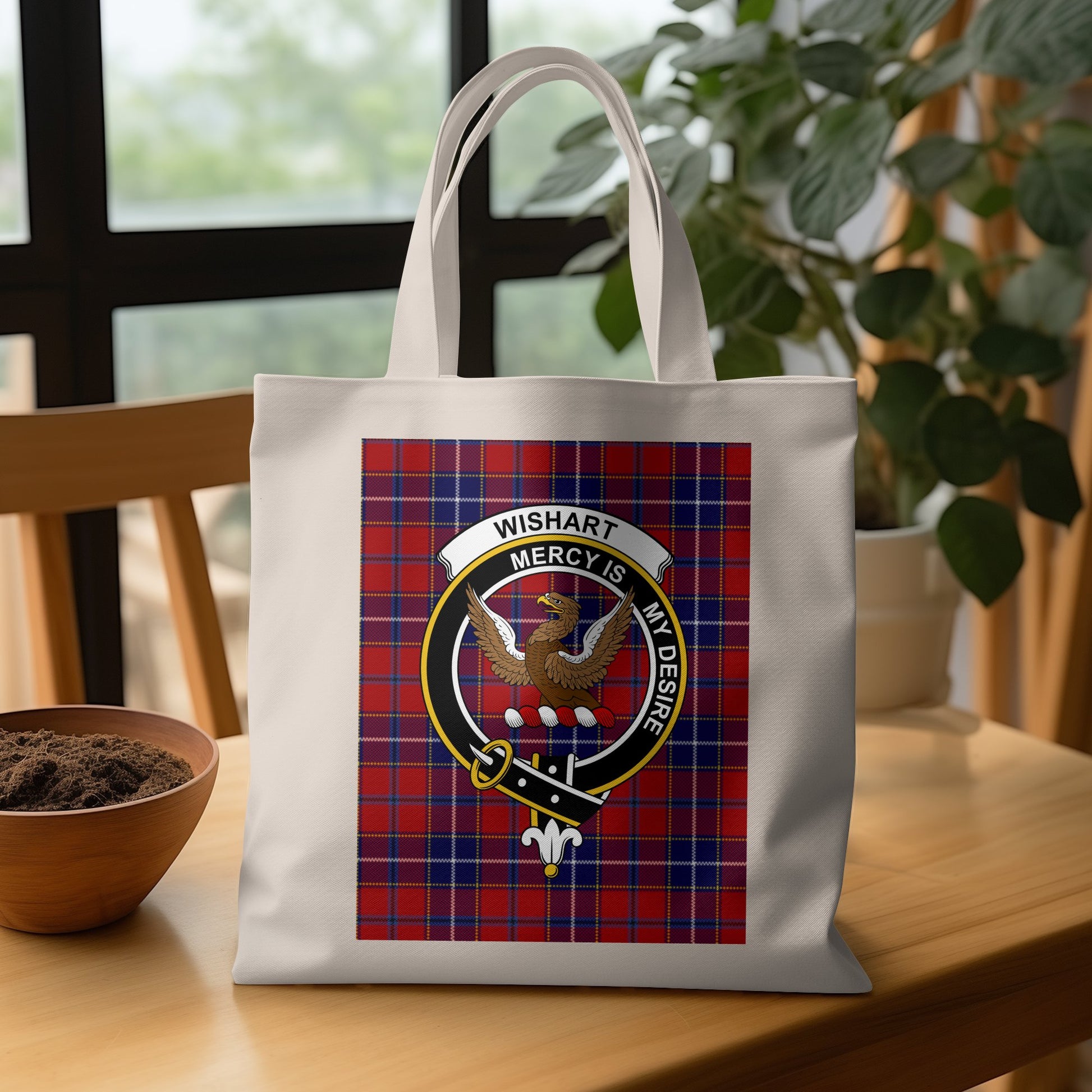 Scottish Clan Crest Tartan Background Tote Bag - Living Stone Gifts