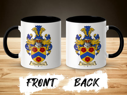 MacChlery Family Crest with Roses and Chevron Mug - Living Stone Gifts