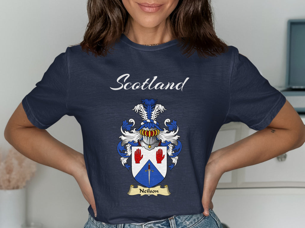 Neilson Scottish family shield design on Navy T-shirt