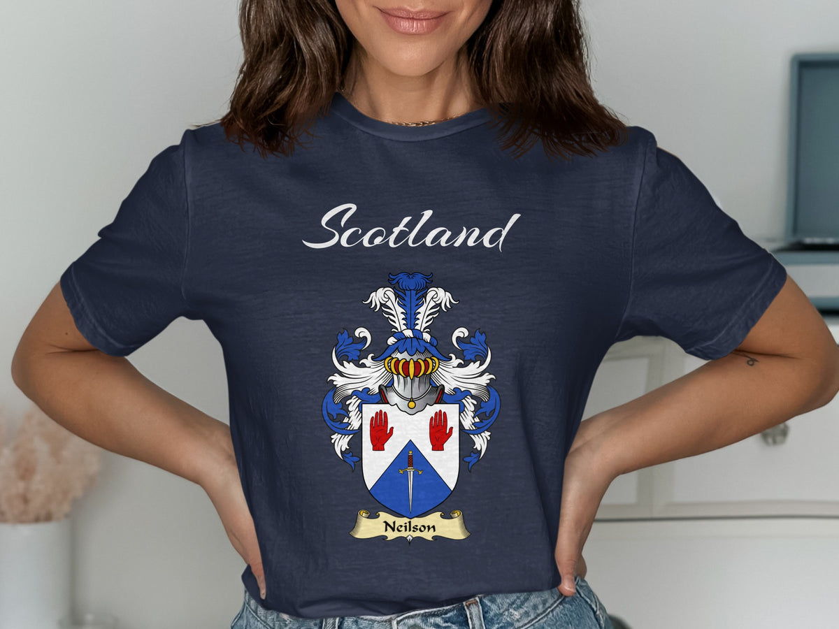 Neilson Scottish family shield design on Navy T-shirt