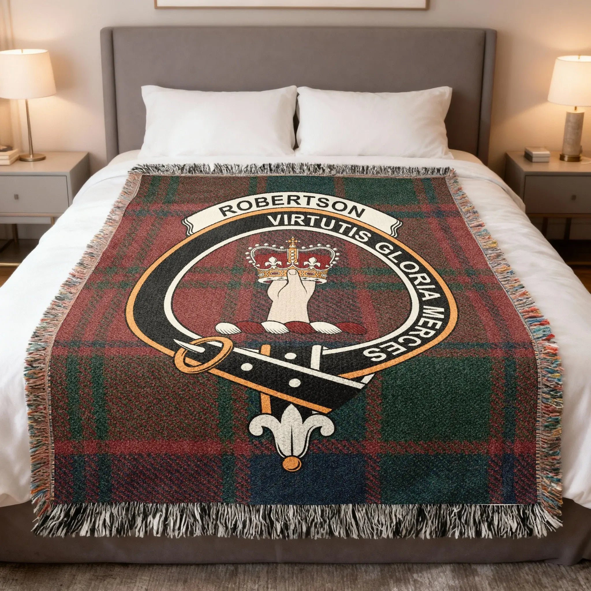 Robertson clan tartan woven blanket example for custom Scottish blanket